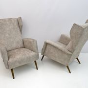 Pair of Gio Ponti Mid-Century Modern Italian Velvet "Alata" Lounge Chairs