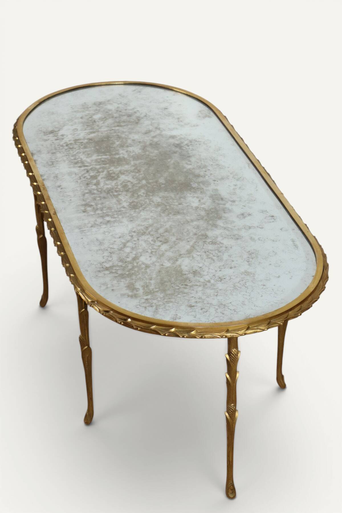 Maison Baguès coffee table in gilded bronze and aged mirror – 1950s
