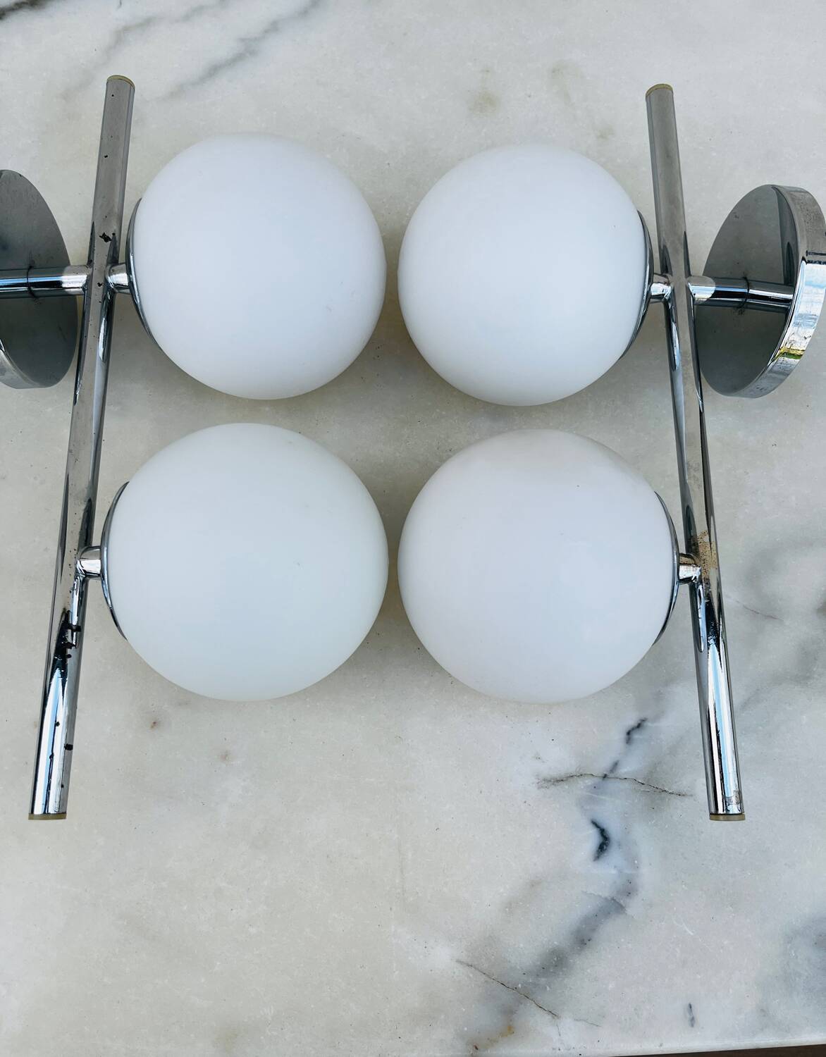 2 vintage double opaline globe wall lights 1960