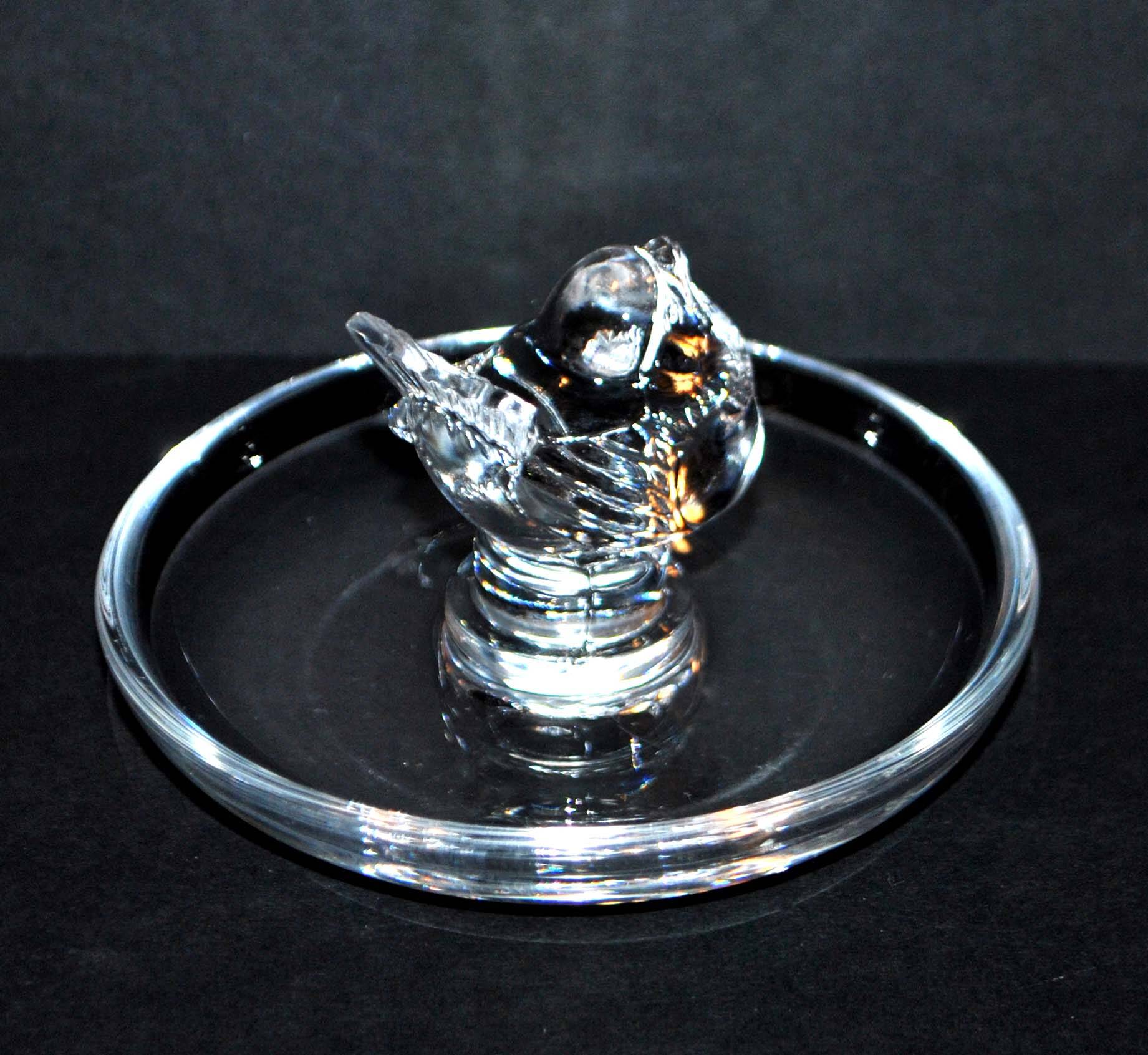 Lalique ring cup with birds in sparrow crystal unsigned