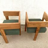 Pair of tripod armchairs ancient solid teak, 60