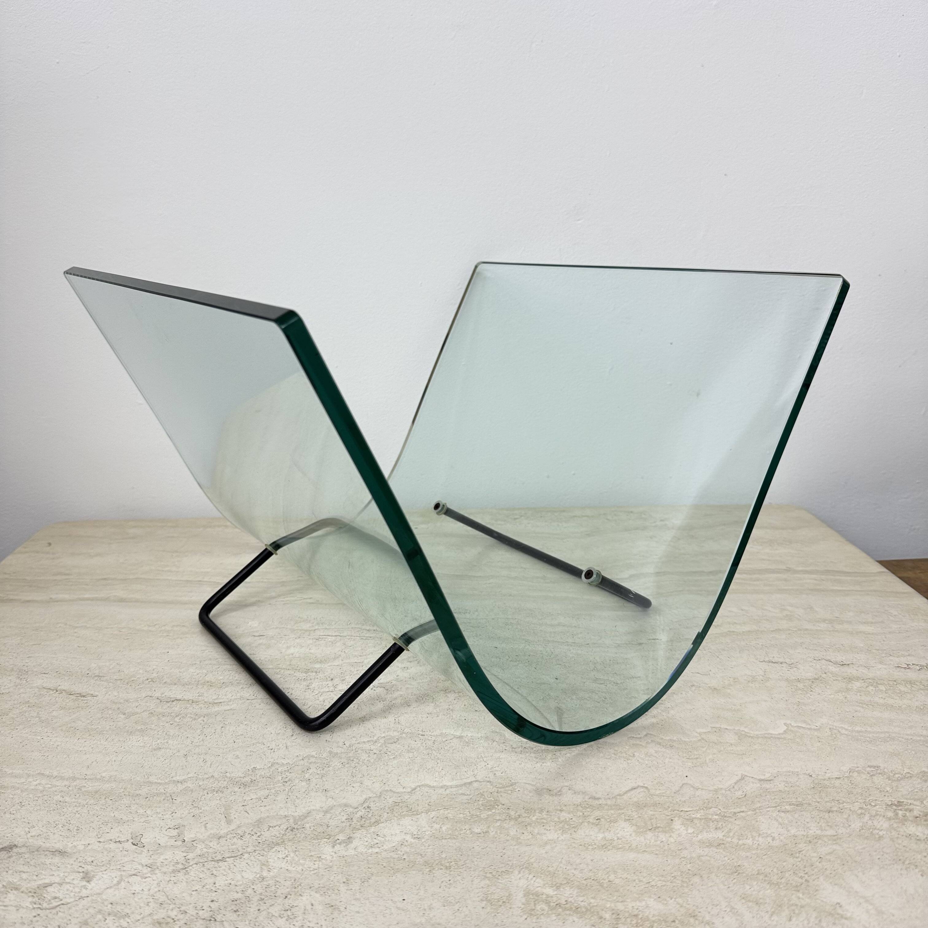 Post modern Fiam Italy curved glass magazine rack , 1980’s
