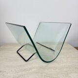 Post modern Fiam Italy curved glass magazine rack , 1980’s