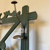 Porte manteau vestiaire art déco en bois patiné vert