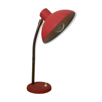 Vintage laying lamp in brass and grainy red aluminum - 50s