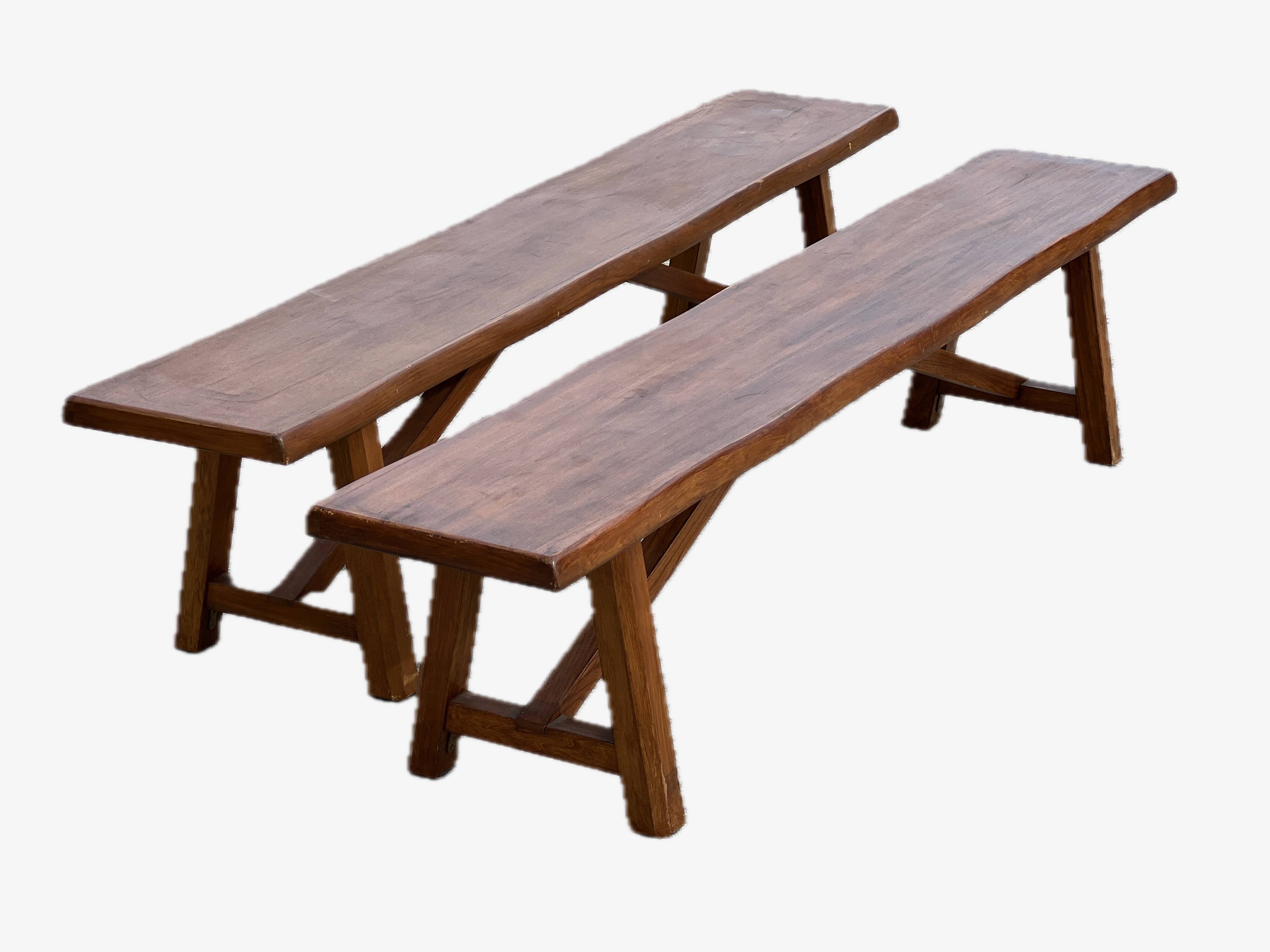 Pair of vintage solid wood benches from the 1960s.