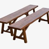 Pair of vintage solid wood benches from the 1960s.