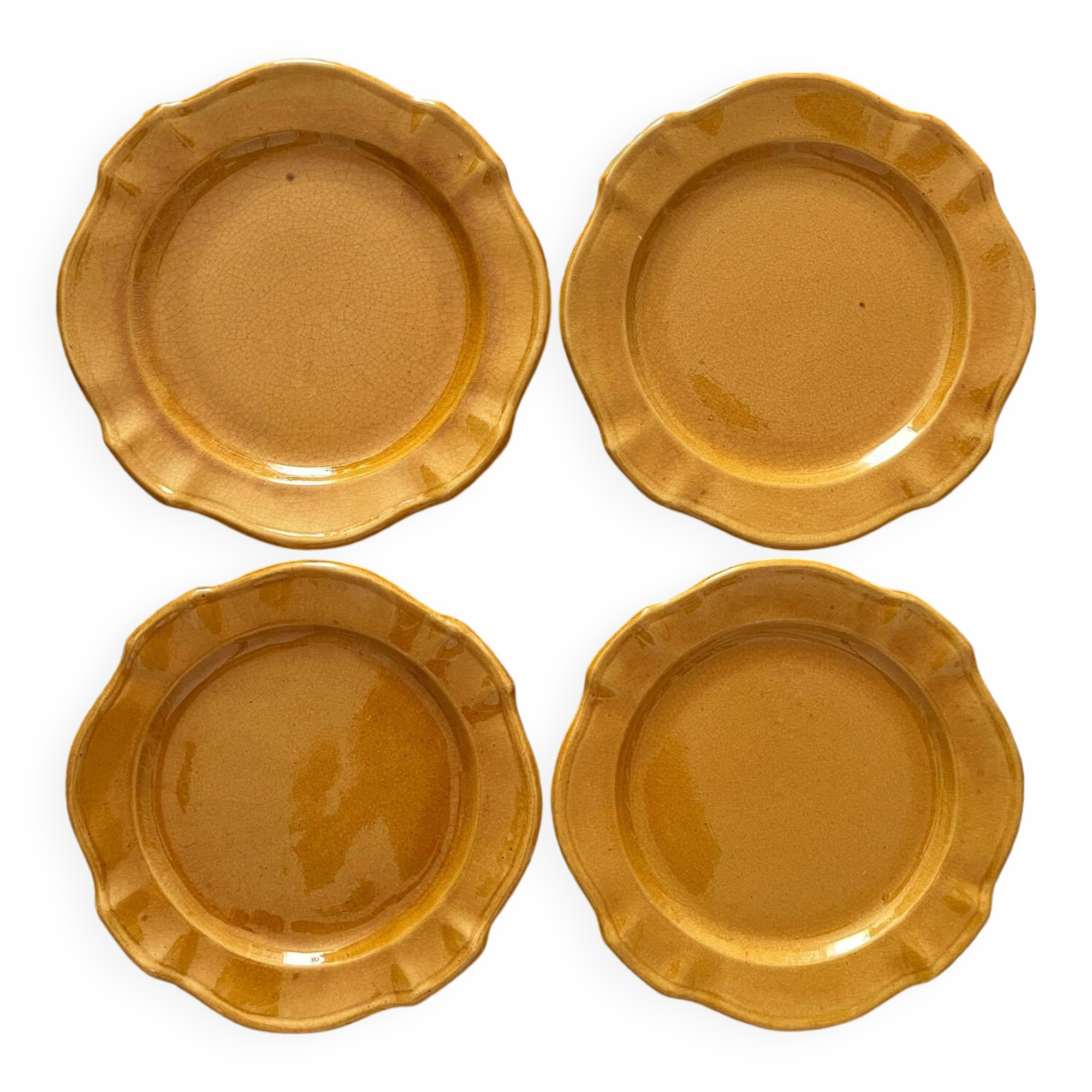 4 dessert plates in ceramic Pichon Uzes ochre yellow