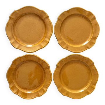 4 assiettes à dessert en céramique Pichon Uzes jaune ocre