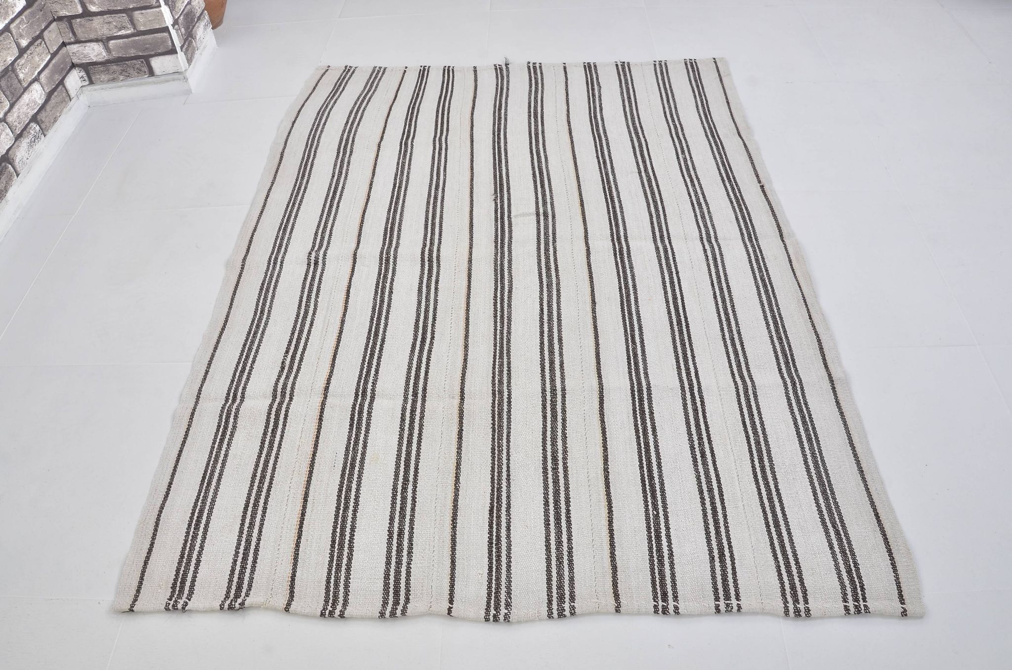 Vintage Anatolian Striped Hemp Kilim Rug, Reference 3665