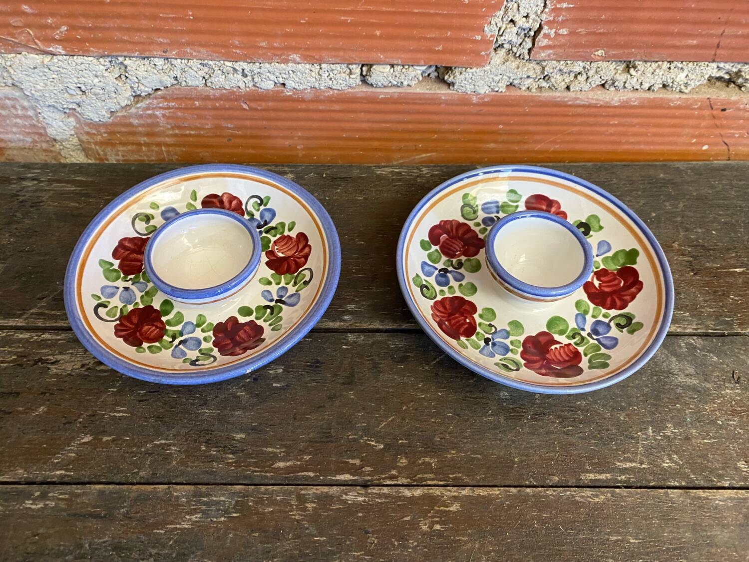 Pair of antique egg cups graf stoob ceramic polychrome wine