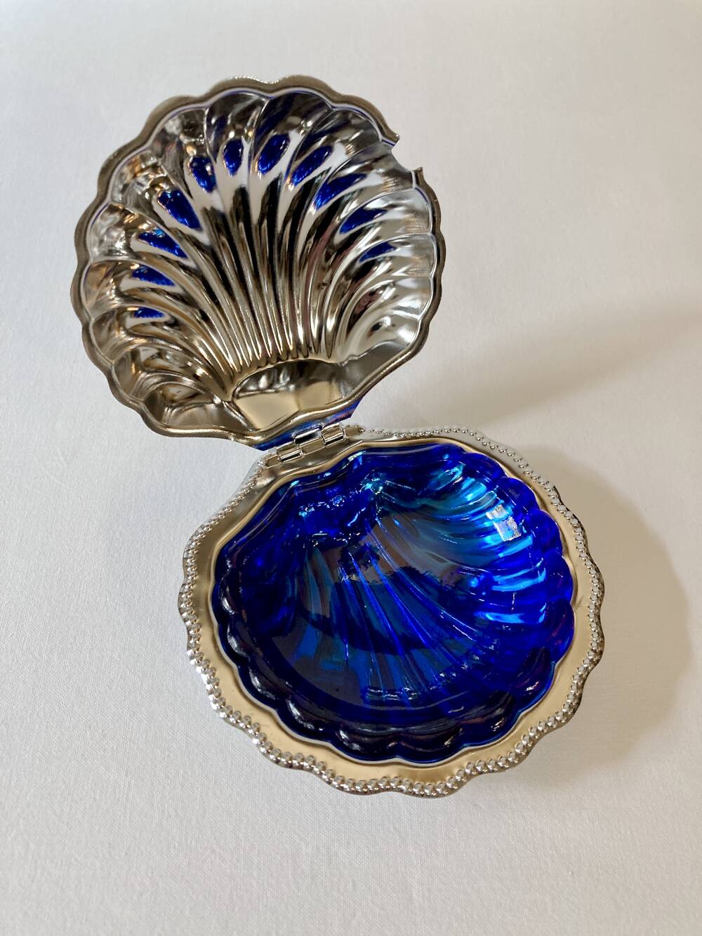 Silver-plated shell butter dish, 1950s