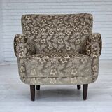 1960s, Danish armchair, light green furniture velour, teak wood legs.