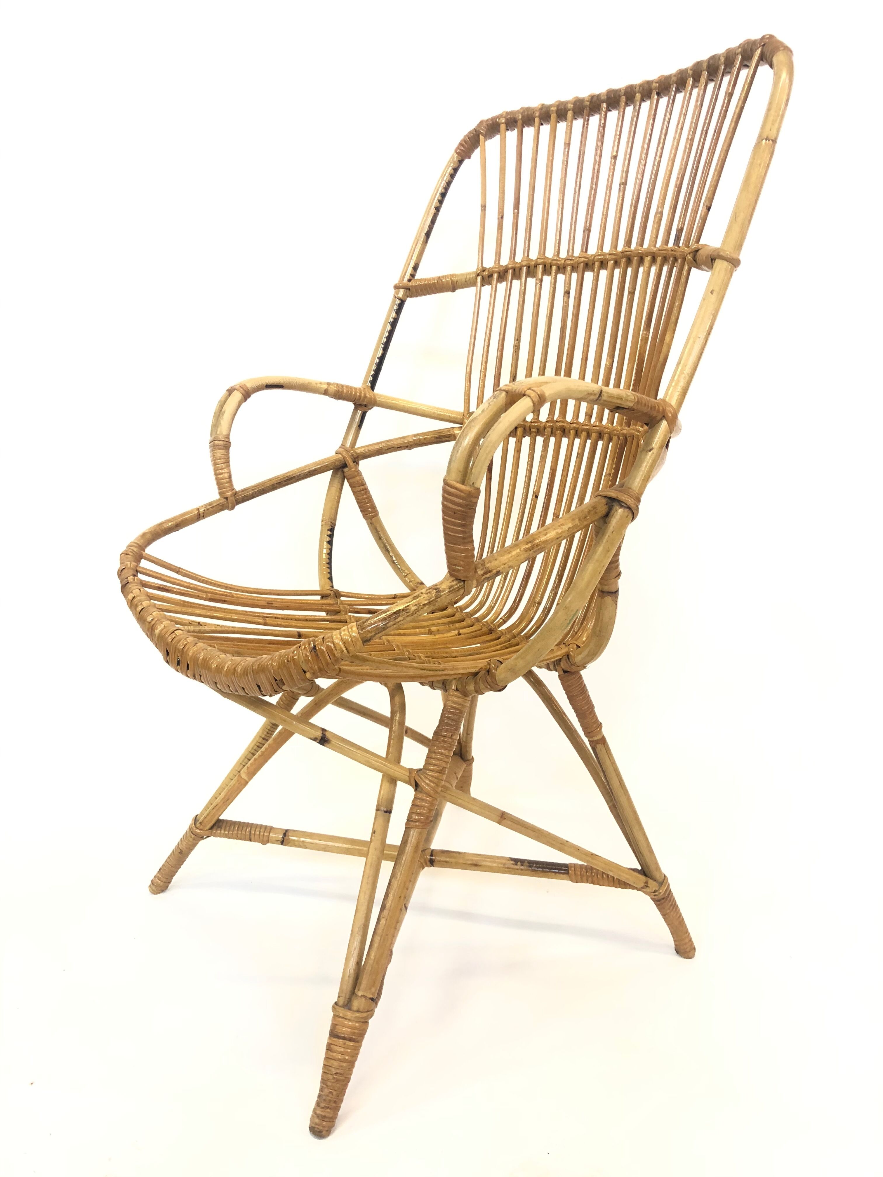 Van Rohe Noordwolde rattan chair, 1960s