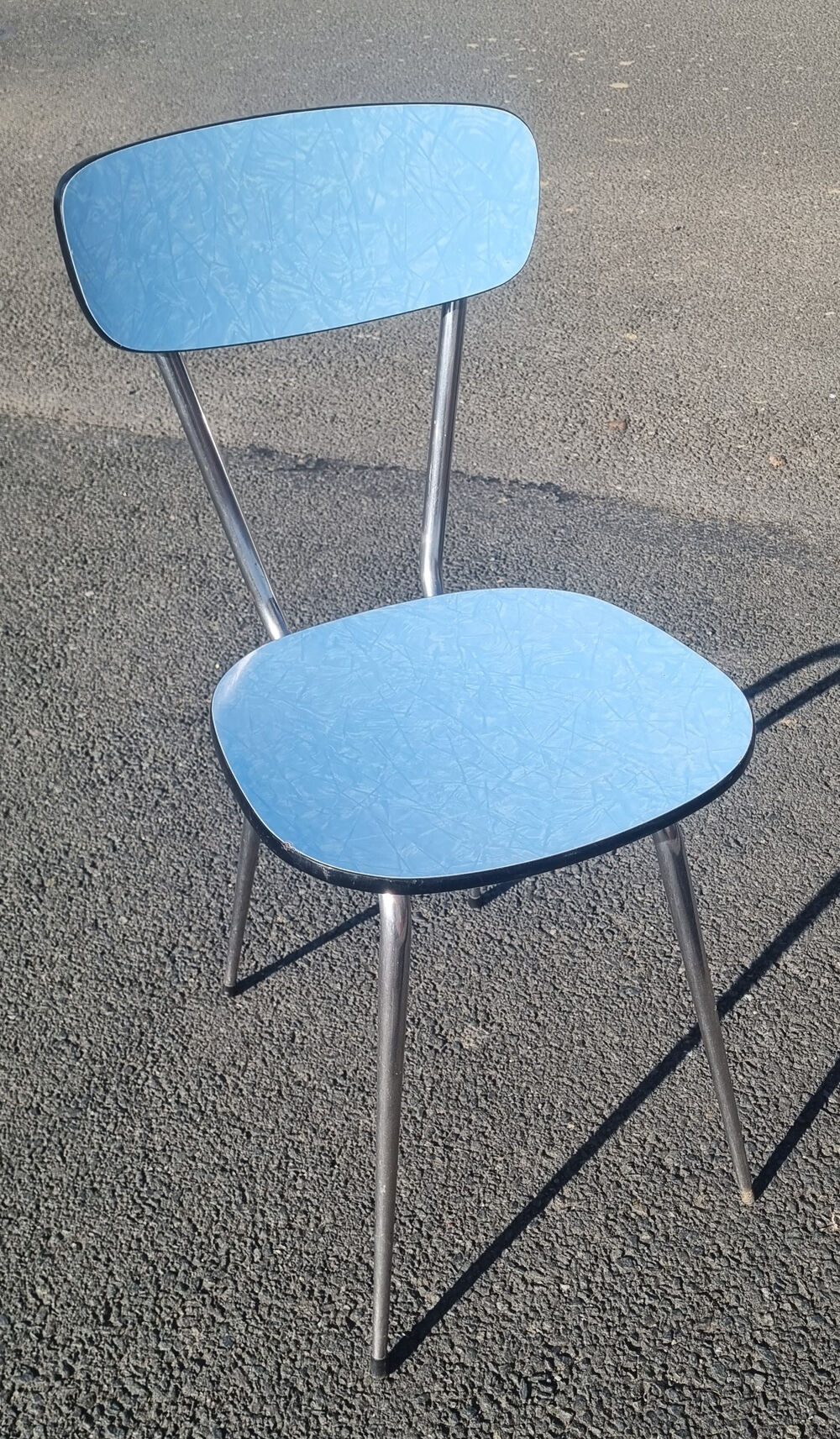 Blue formica set Jafae and its 4 vintage chairs, 70s