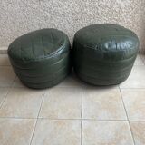 Two poufs or pieces of sofas in leather patchwork