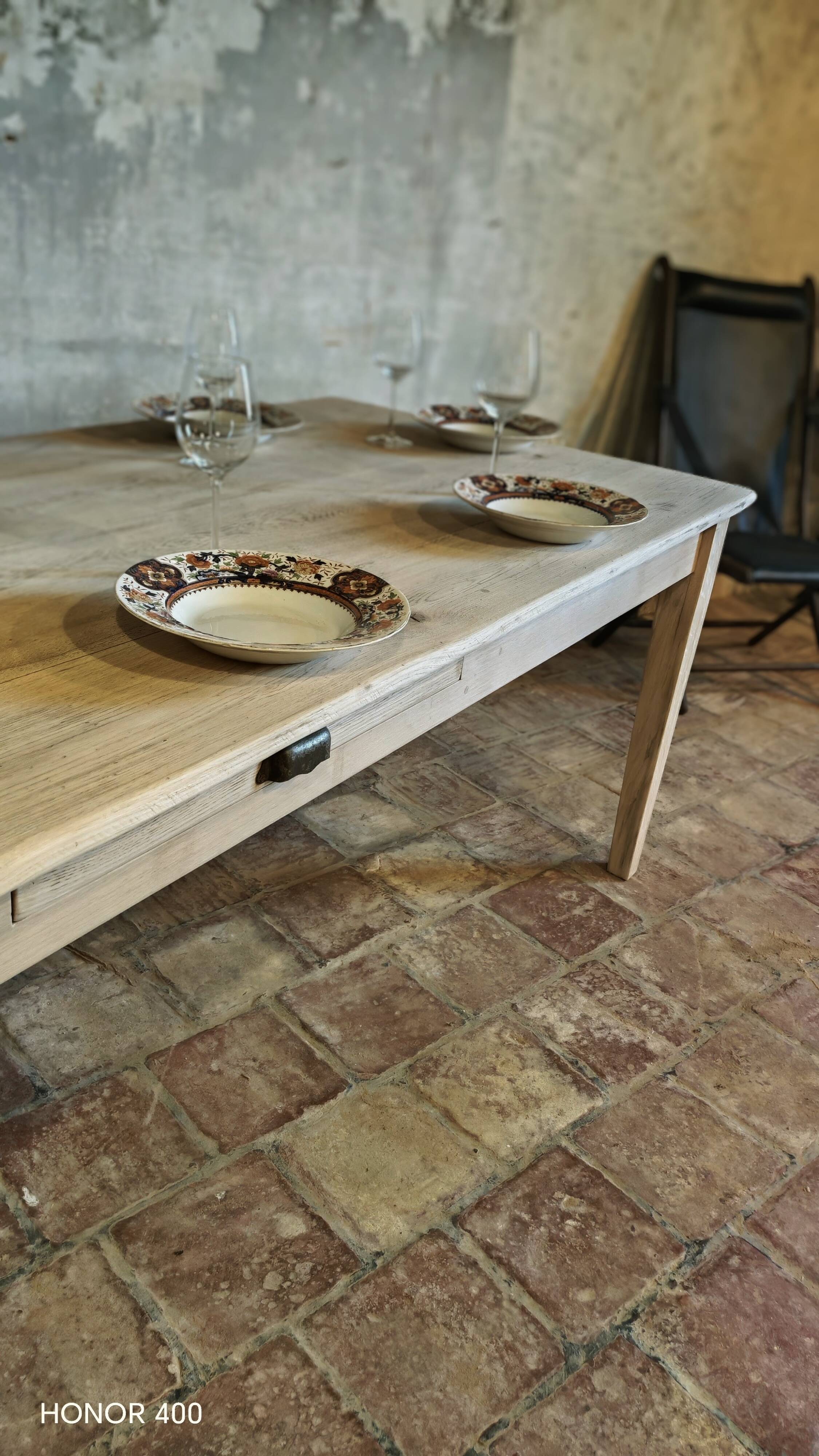 French solid oak farmhouse table 239x89 Raw patinated