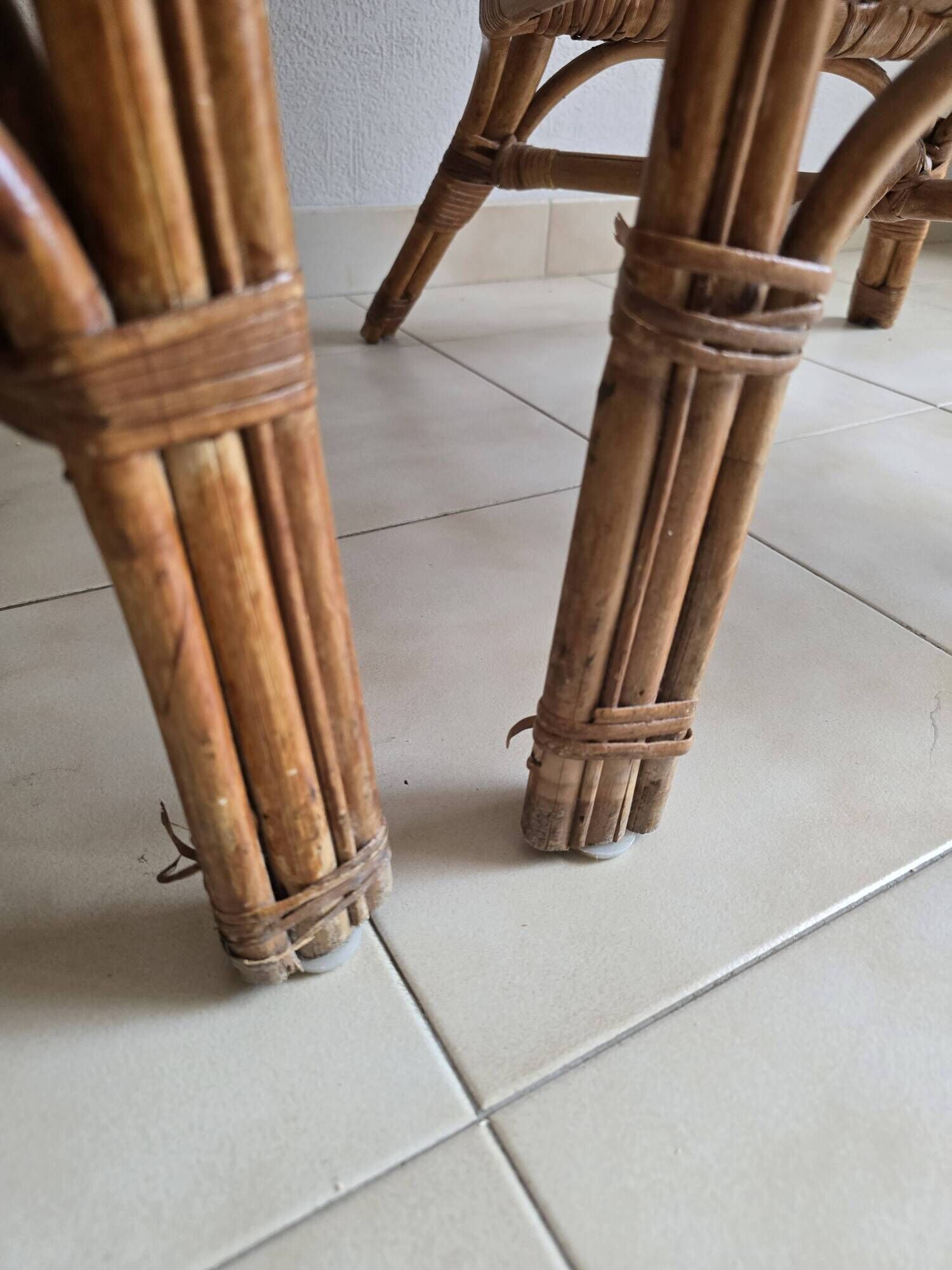 Pair of vintage rattan and cane armchairs – 1960s/70s