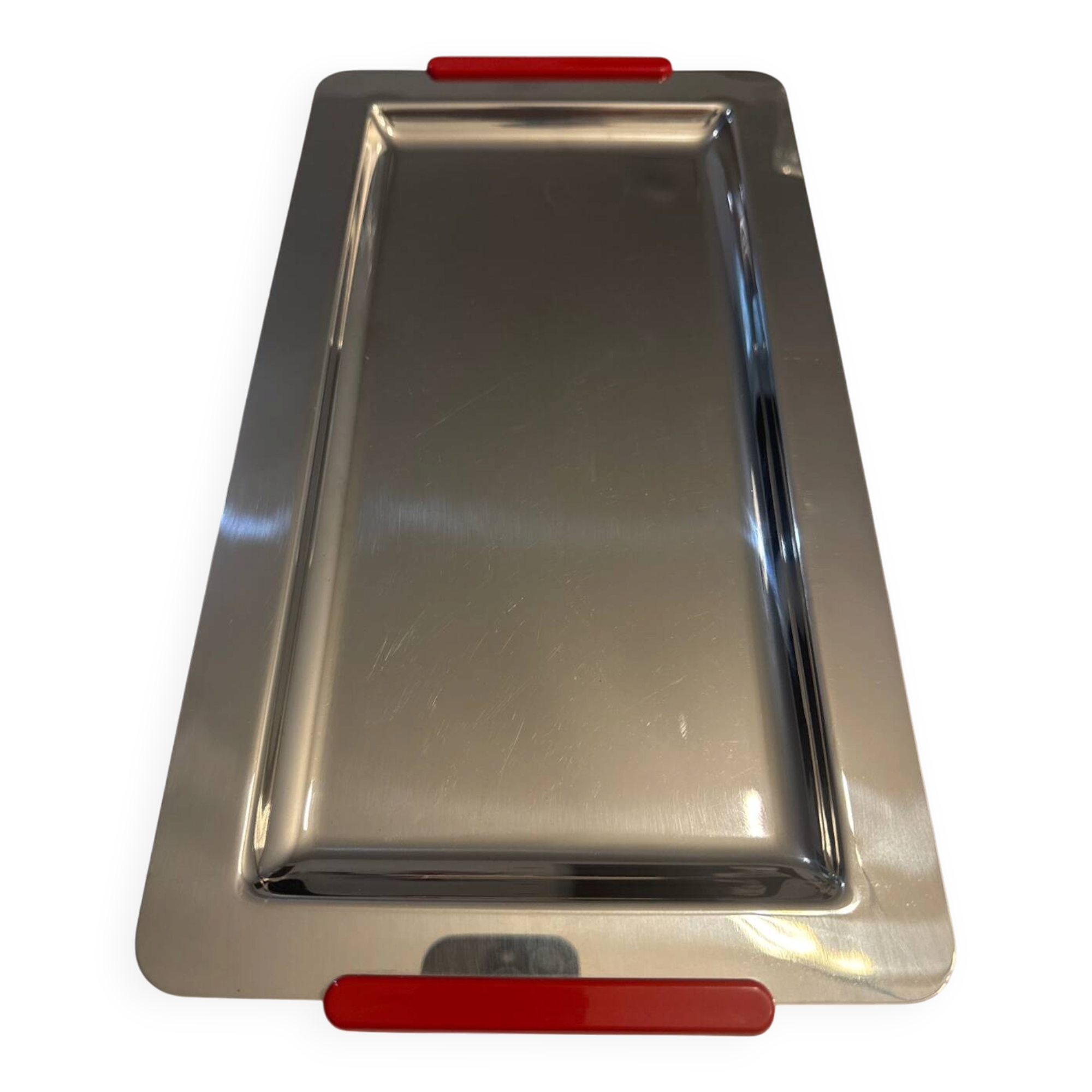 Grand plateau design en inox signé morinox, typique du style des année