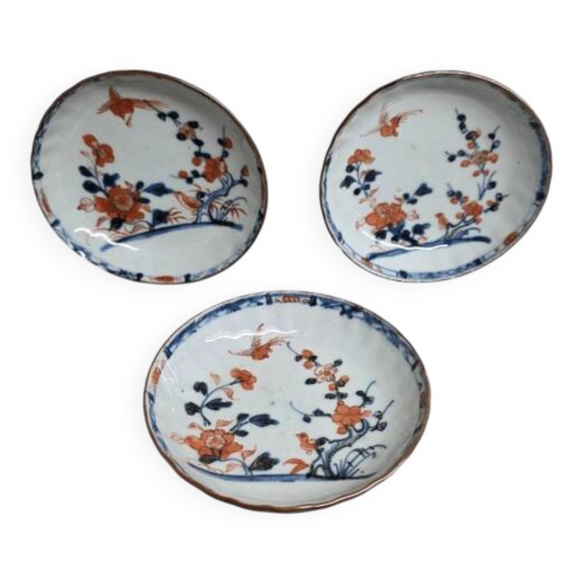 Soucoupes à cappuccino en porcelaine Imari chinoise antique, milieu des années 1700.