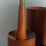 Vintage 50s wooden table lamp with pleated shade.