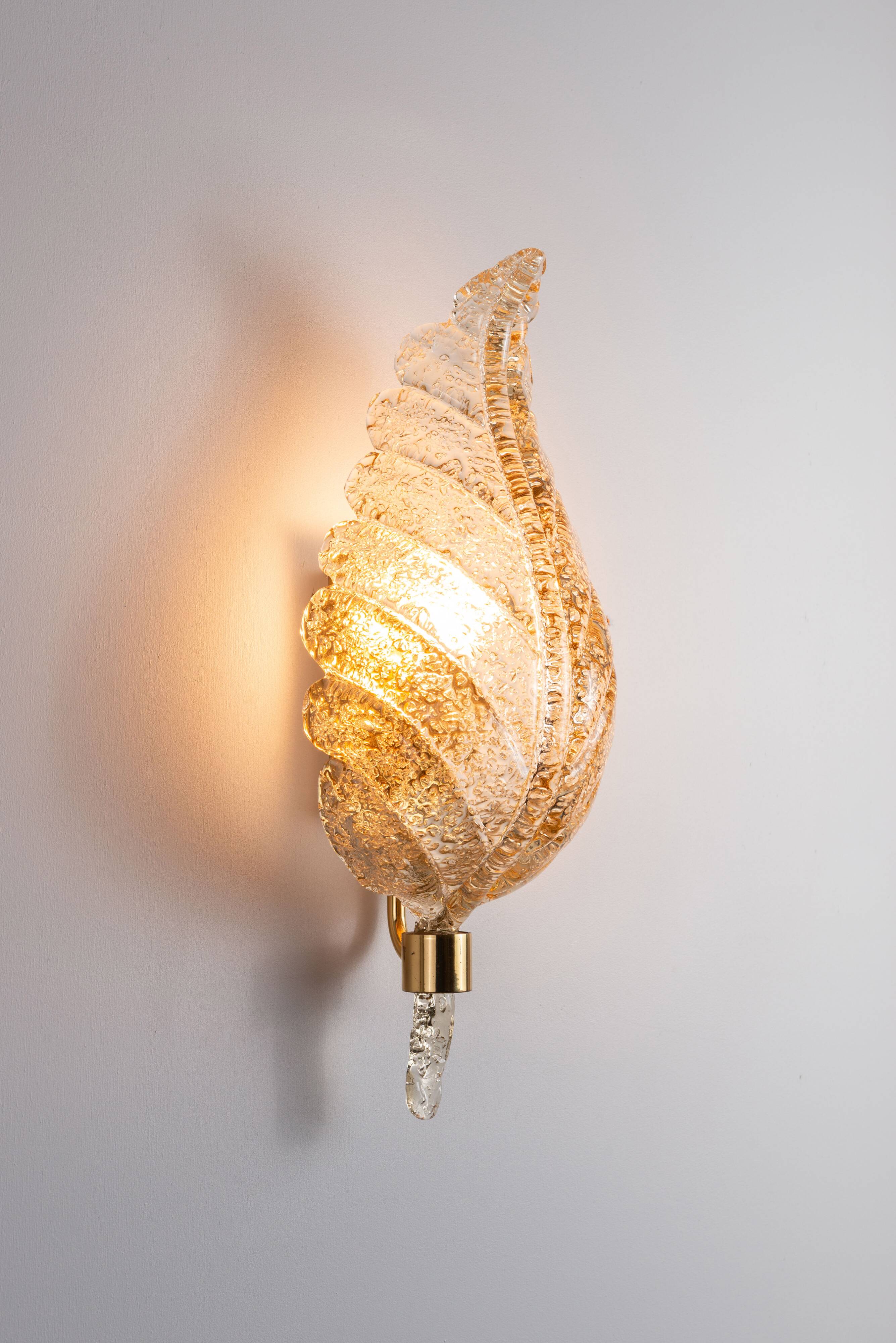 Frosted glass leaf wall lamp by Hillebrand, Germany, 1970s