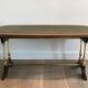 Neoclassical coffee table in wood, brass and leather