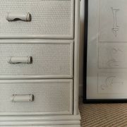 Vintage cane commode with 3 drawers - white patinated wood - seaside spirit