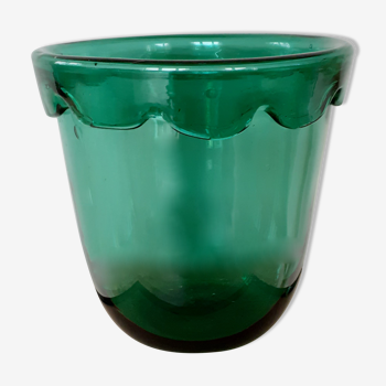 Green pot cache vase in blown glass