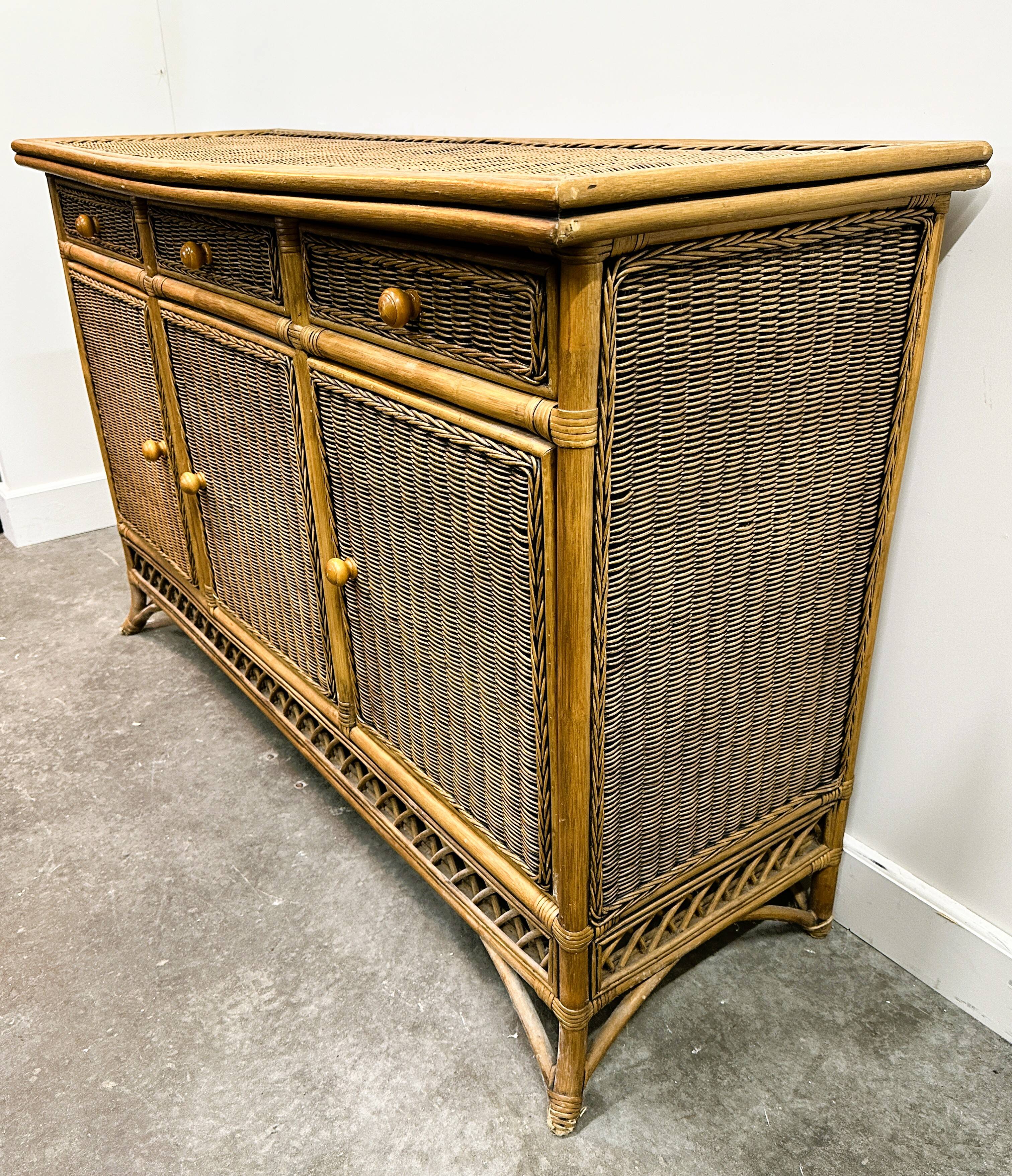 Italian Vintage Rattan And Bamboo Commode - Sideboard, Italy. 1970s.