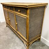 Italian Vintage Rattan And Bamboo Commode - Sideboard, Italy. 1970s.