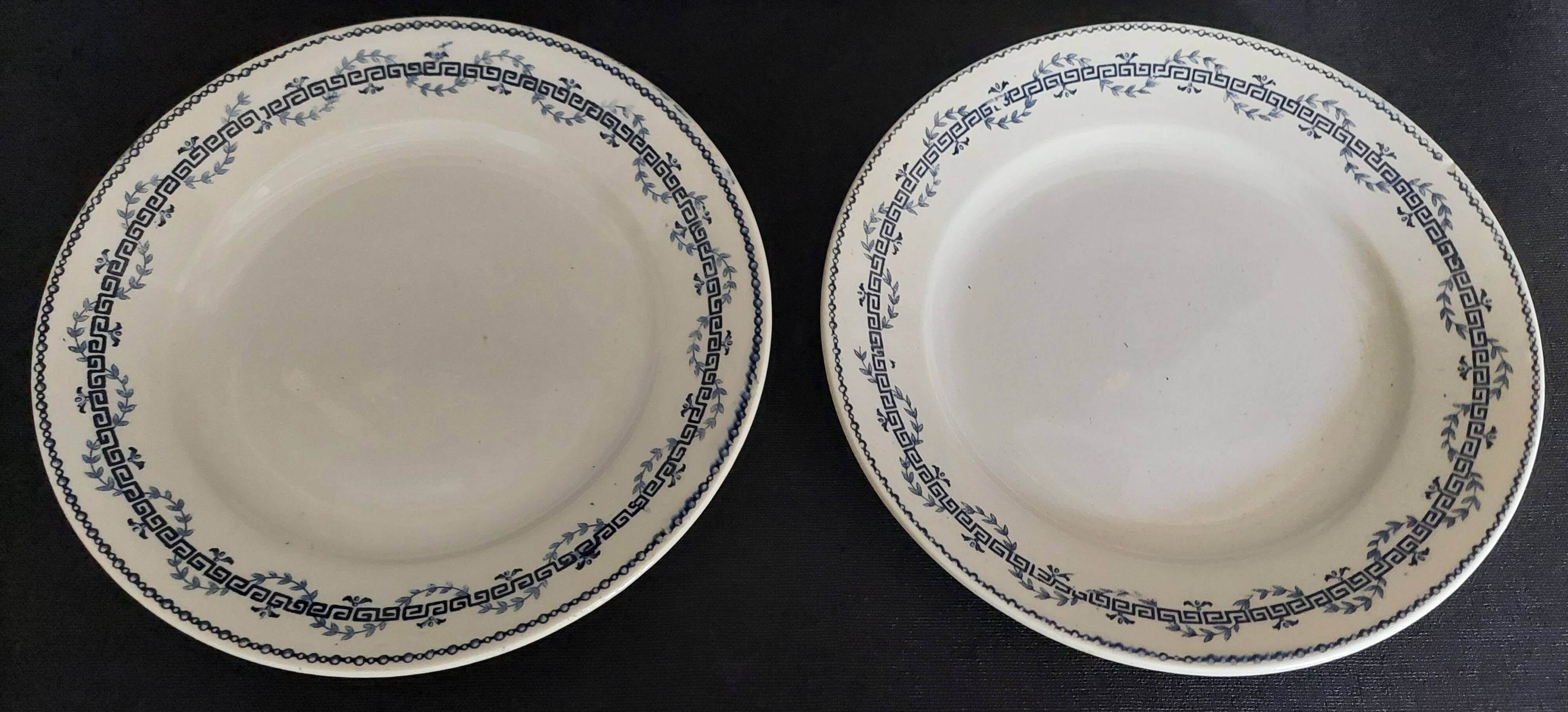 Pair of Gien iron earthenware dessert plates with Austerlitz decor