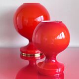 Red opaline glass table lamp, Osvetlovaci sklo, Czechoslovakia