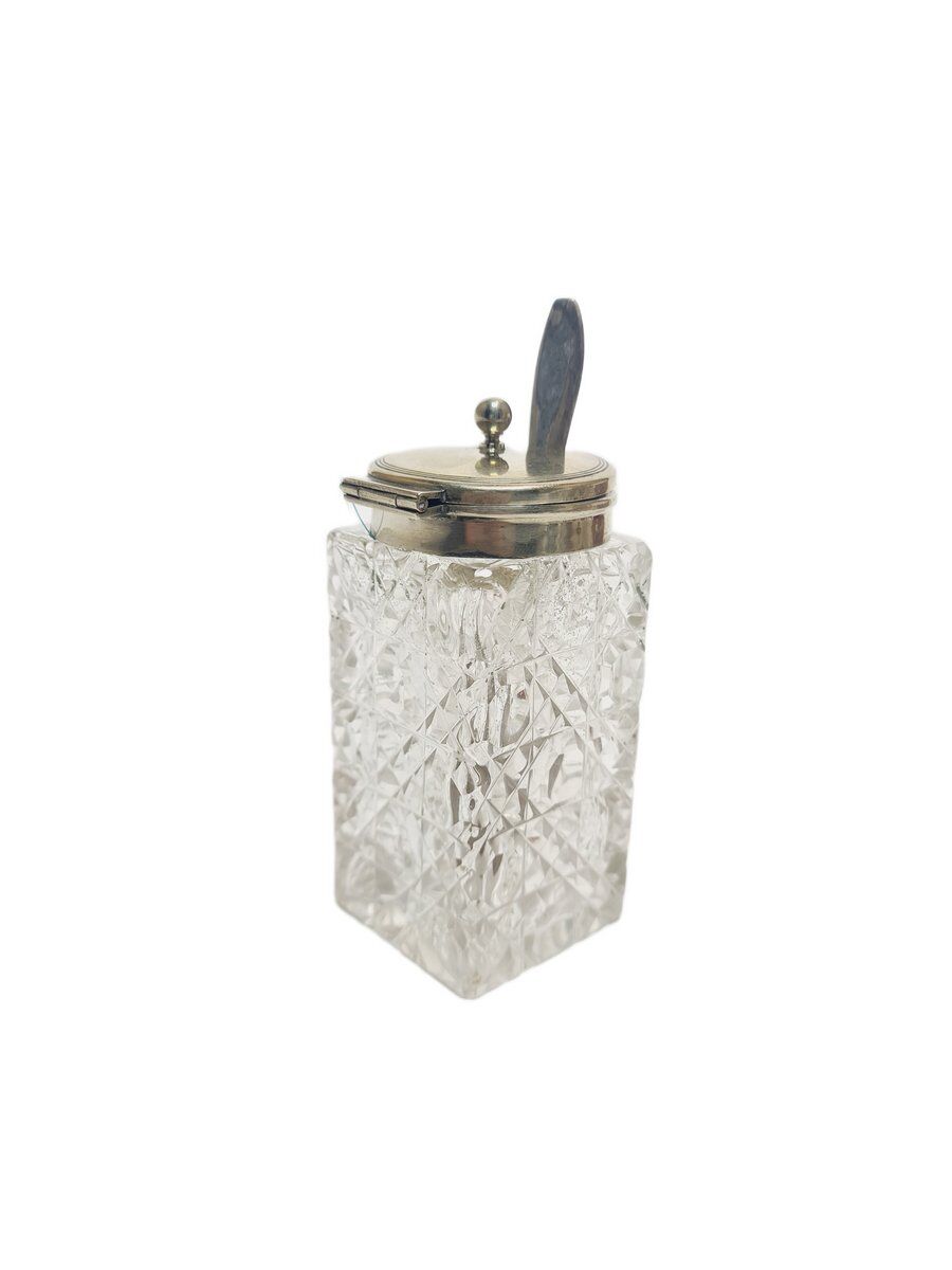 Moutardier Biedermeier allemand avec cuillère, années 1930, ensemble de 2