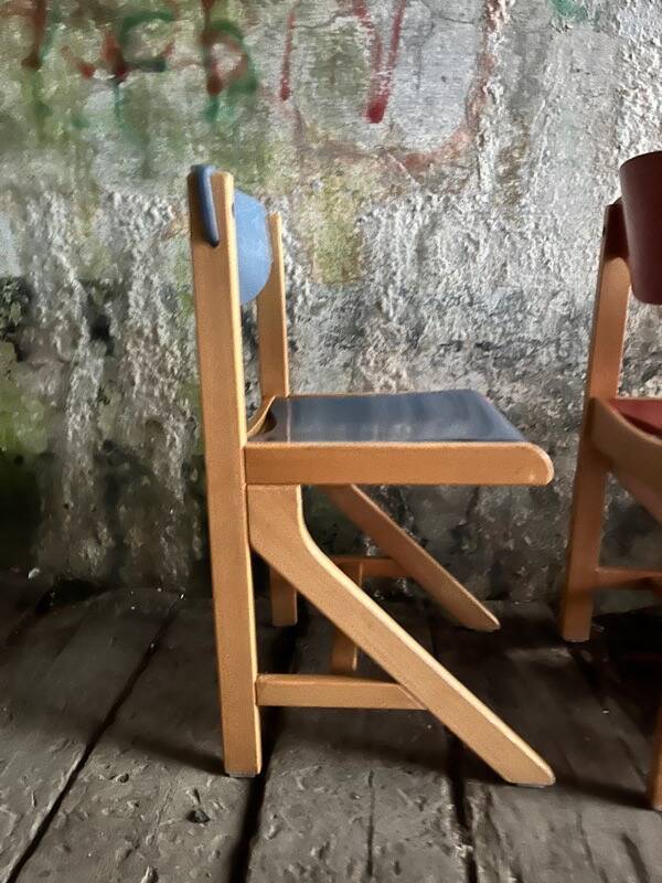 Vintage multicolour Bauhaus-style wooden chair