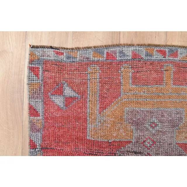 1970s Turkish Oushak Handmade Wool Cotton Red Area Rug 90x343