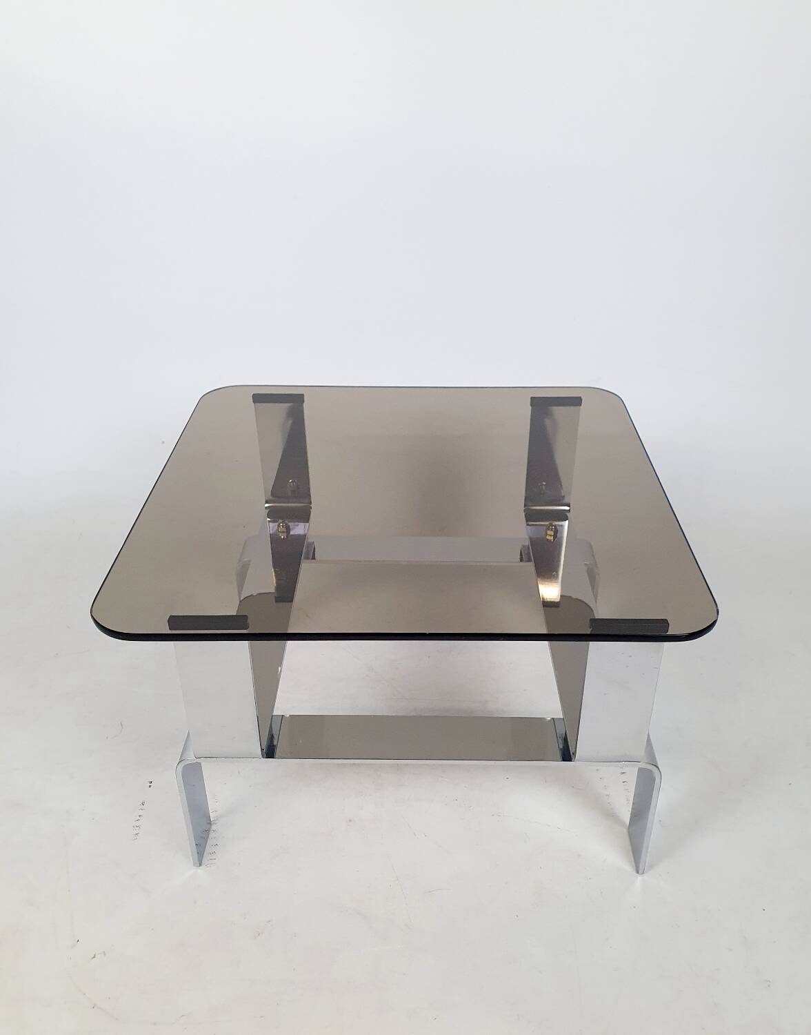 Chrome metal and smoked glass coffee table 70