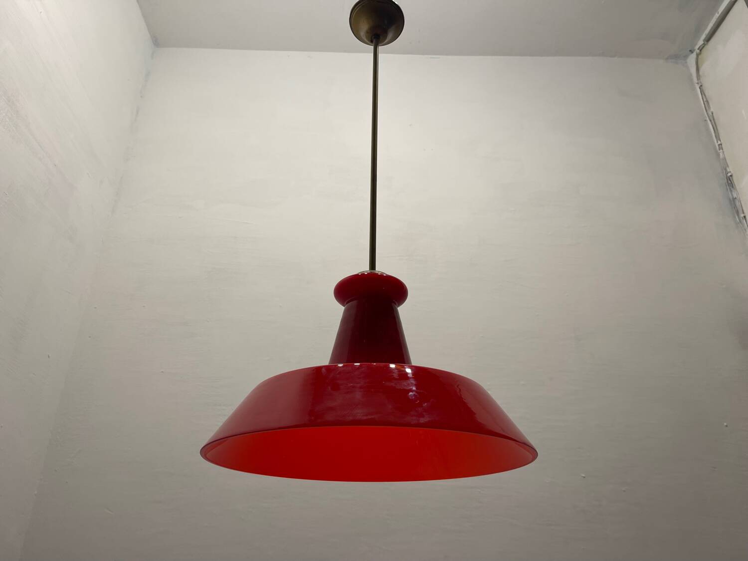 Industrial Vintage Red Glass Light Pendant 1950’s
