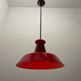 Industrial Vintage Red Glass Light Pendant 1950’s