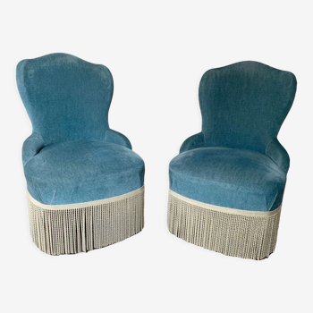 Pair of blue velvet toad armchairs 1970