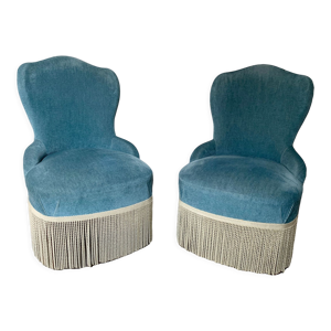 Paire de fauteuils crapaud - velours bleu