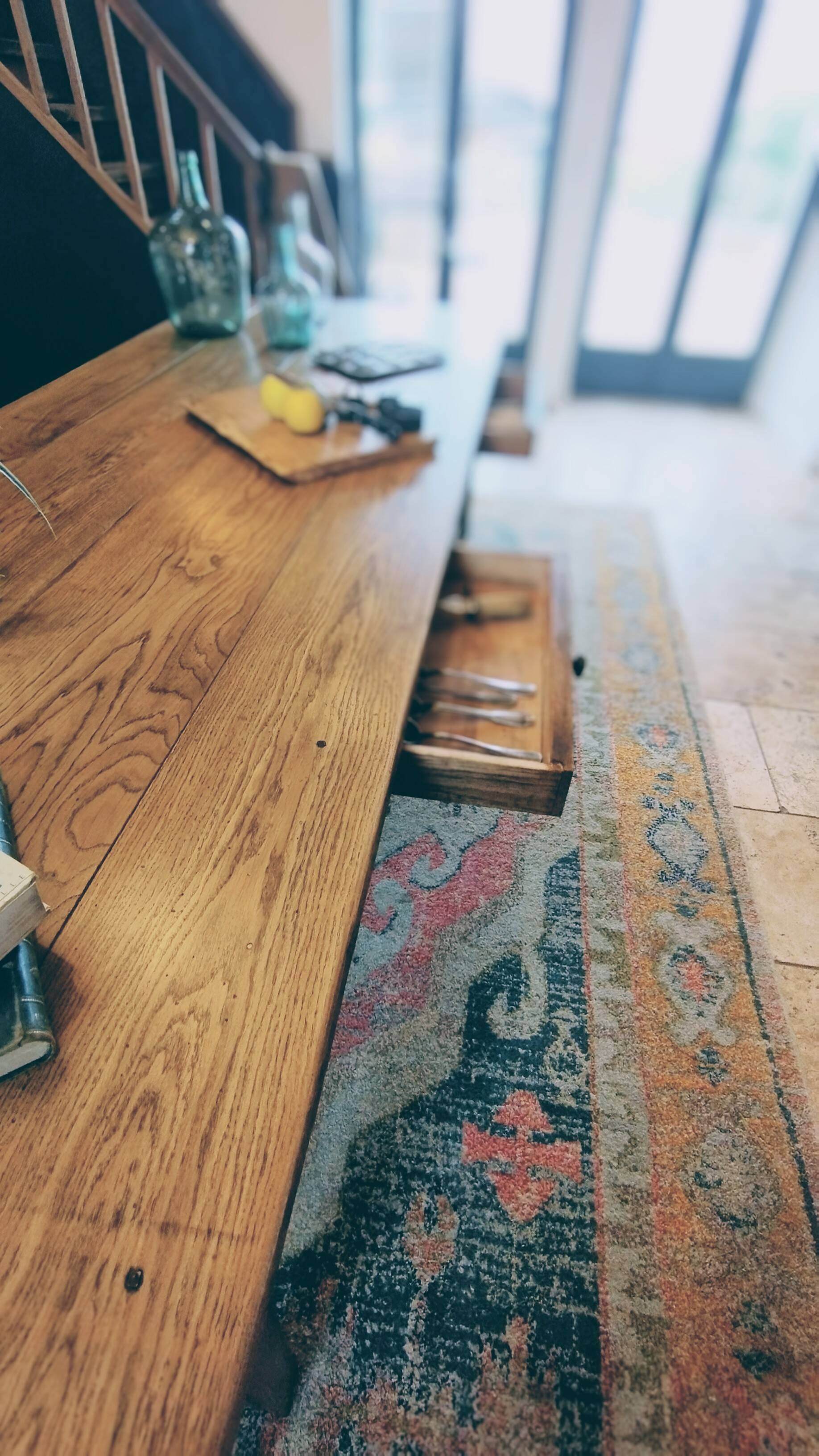 Large solid oak farmhouse table with two drawers 260 cm x 100 cm