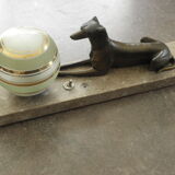 Art deco table lamp in marble and bronze dog figurine