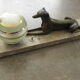 Art deco table lamp in marble and bronze dog figurine