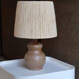 Sandstone lamp, raffia lampshade, 70s