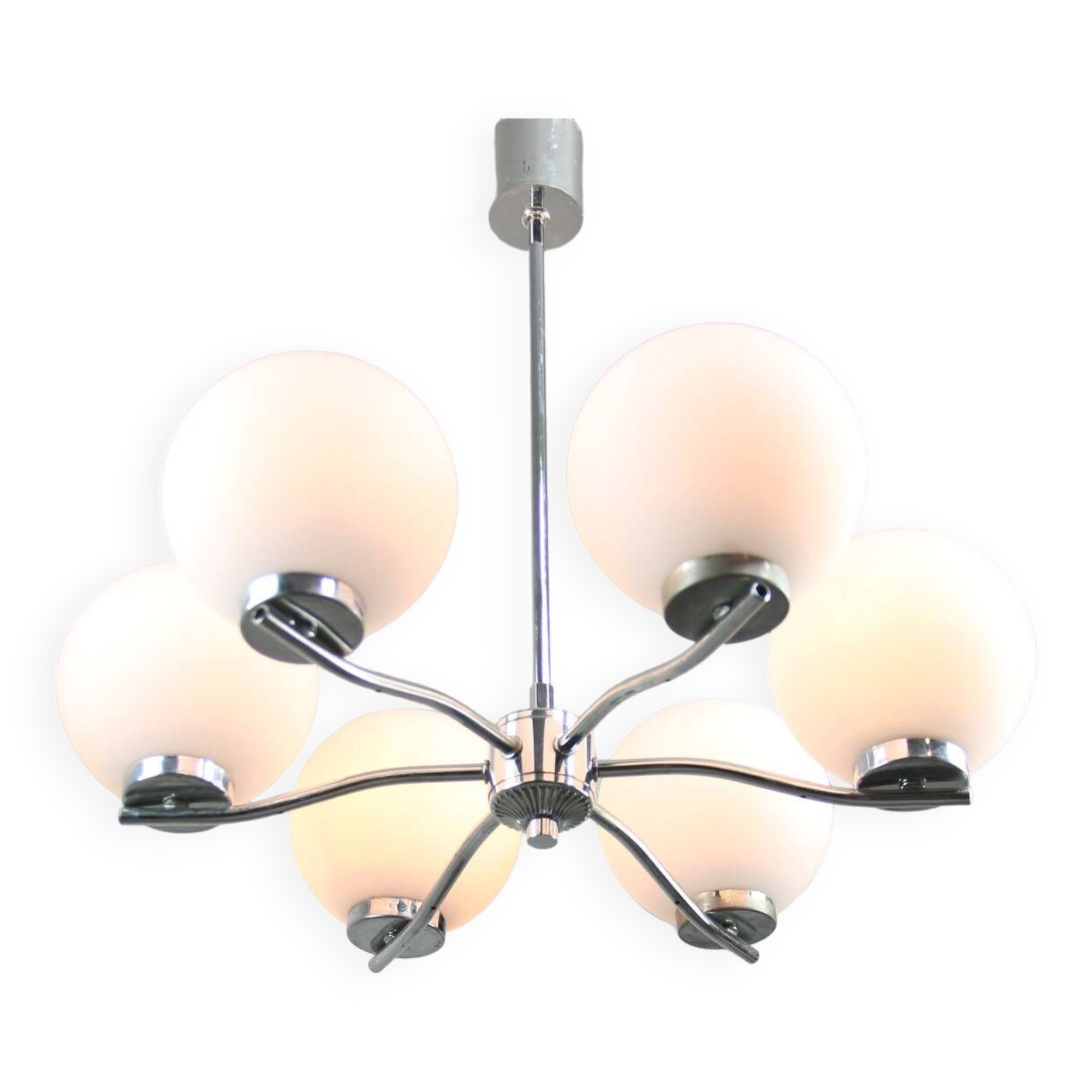 Lustre vintage en chrome et opaline, italie, 1970s