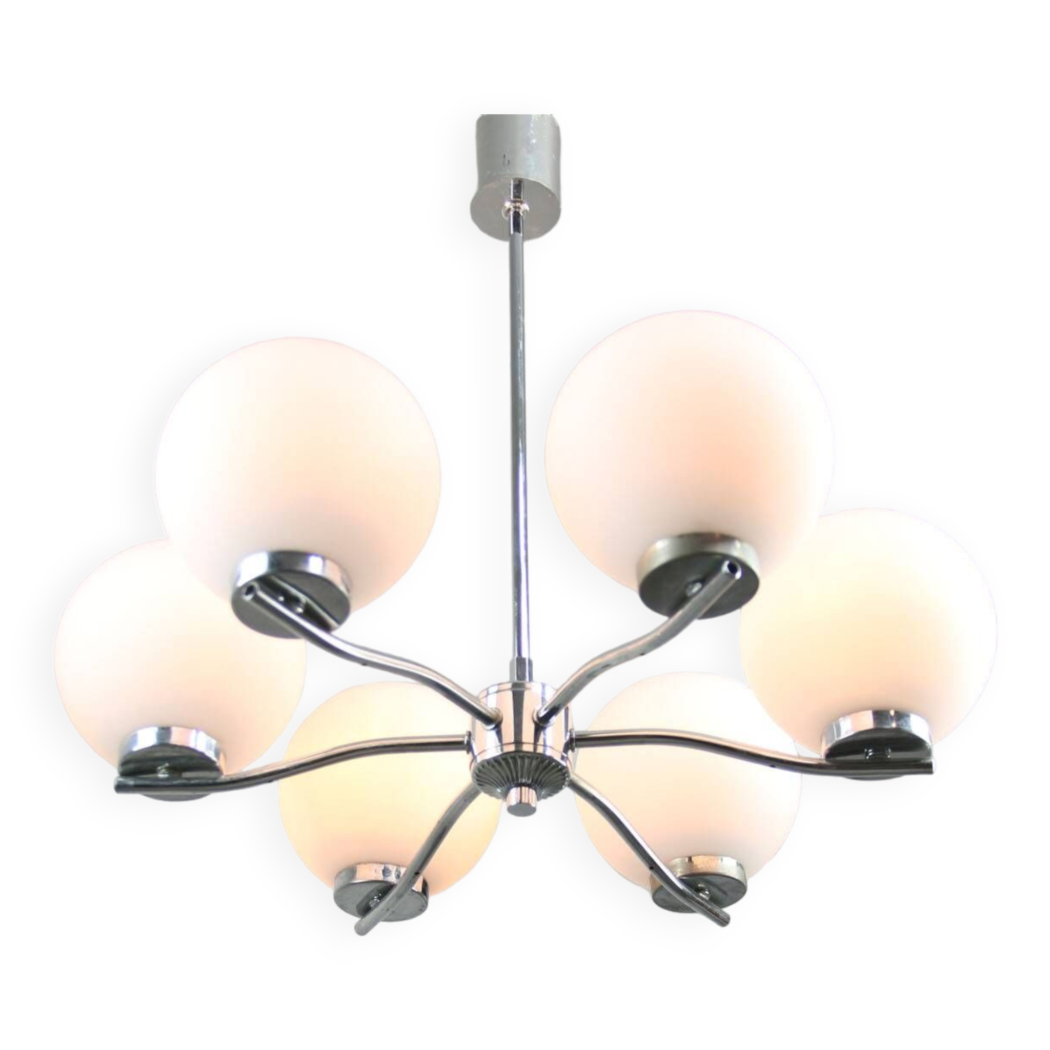 Lustre vintage en chrome et opaline, italie, 1970s