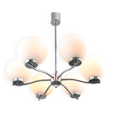 Lustre vintage en chrome et opaline, italie, 1970s