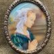 Miniature vierge en priere 1900 velours rose dore peinte a la main