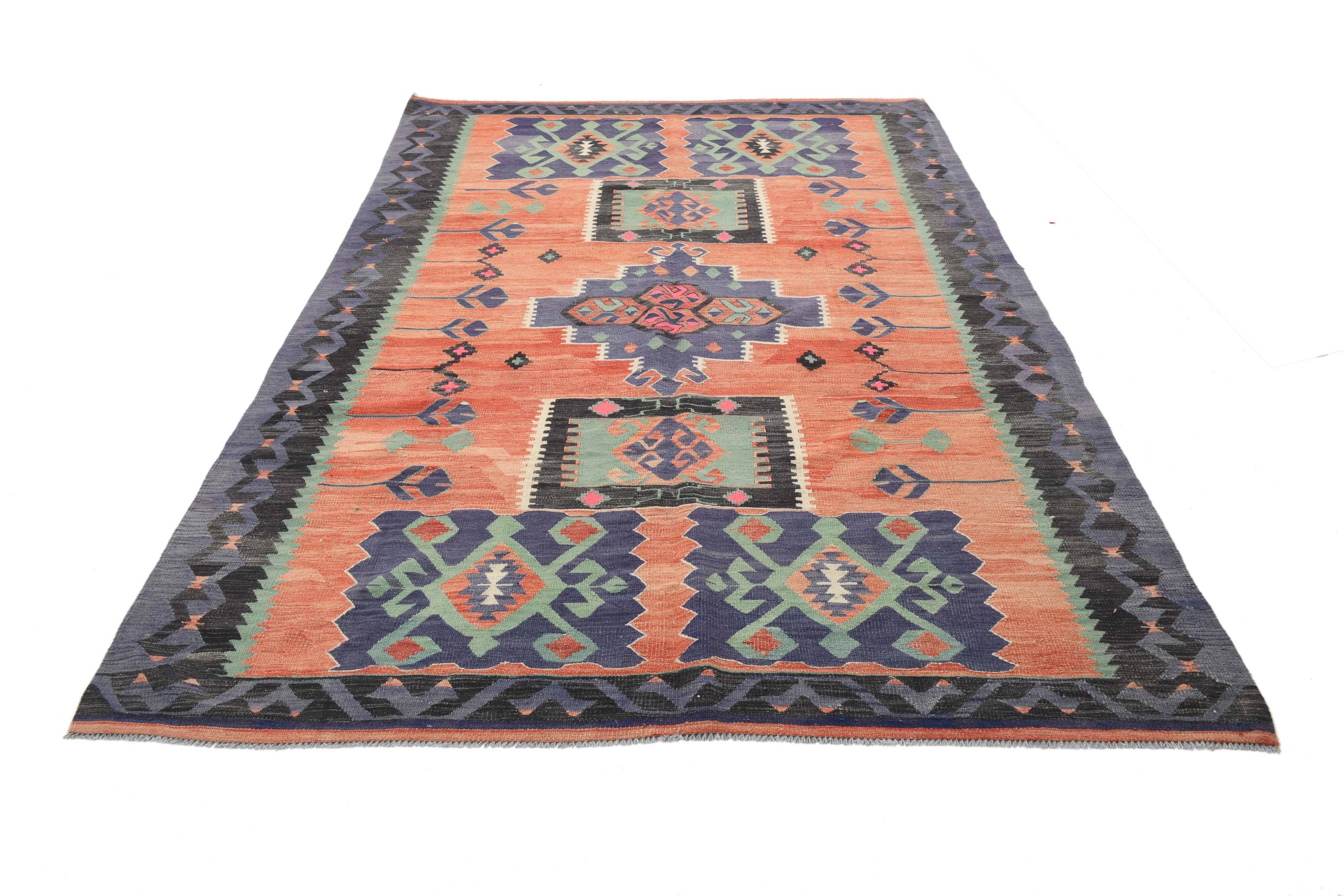 6x9 Tile Color Anatolian Kilim Rug, Turkish Kilim Rug, 174x279Cm